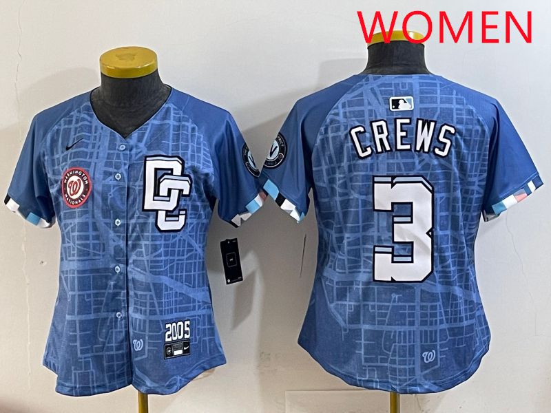 Women Washington Nationals #3 Crews Blue Joint Name 2025 Nike MLB Jersey style 9